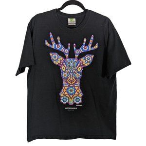 Karani Art short sleeve black multicolor Deer MICHOACAN MEXICO Tshirt Tee L tall